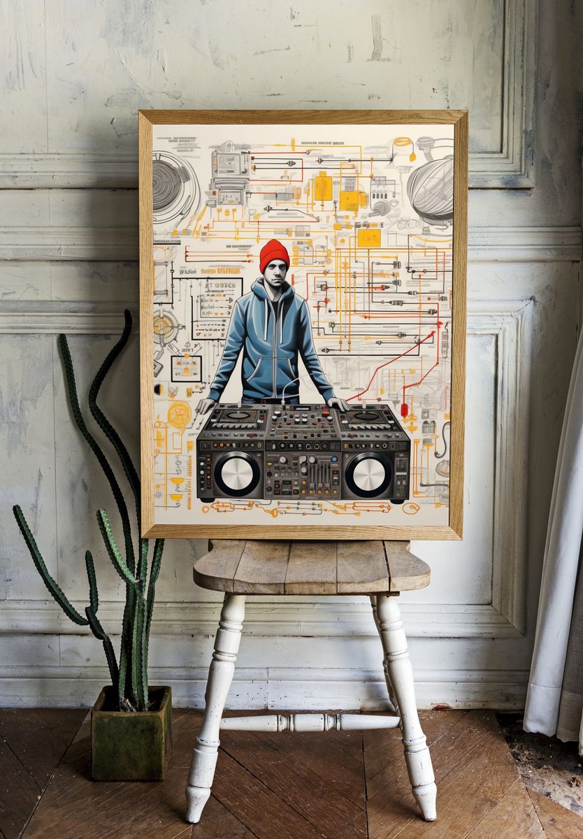 DJ Turntable Illustration Poster. — room view 1