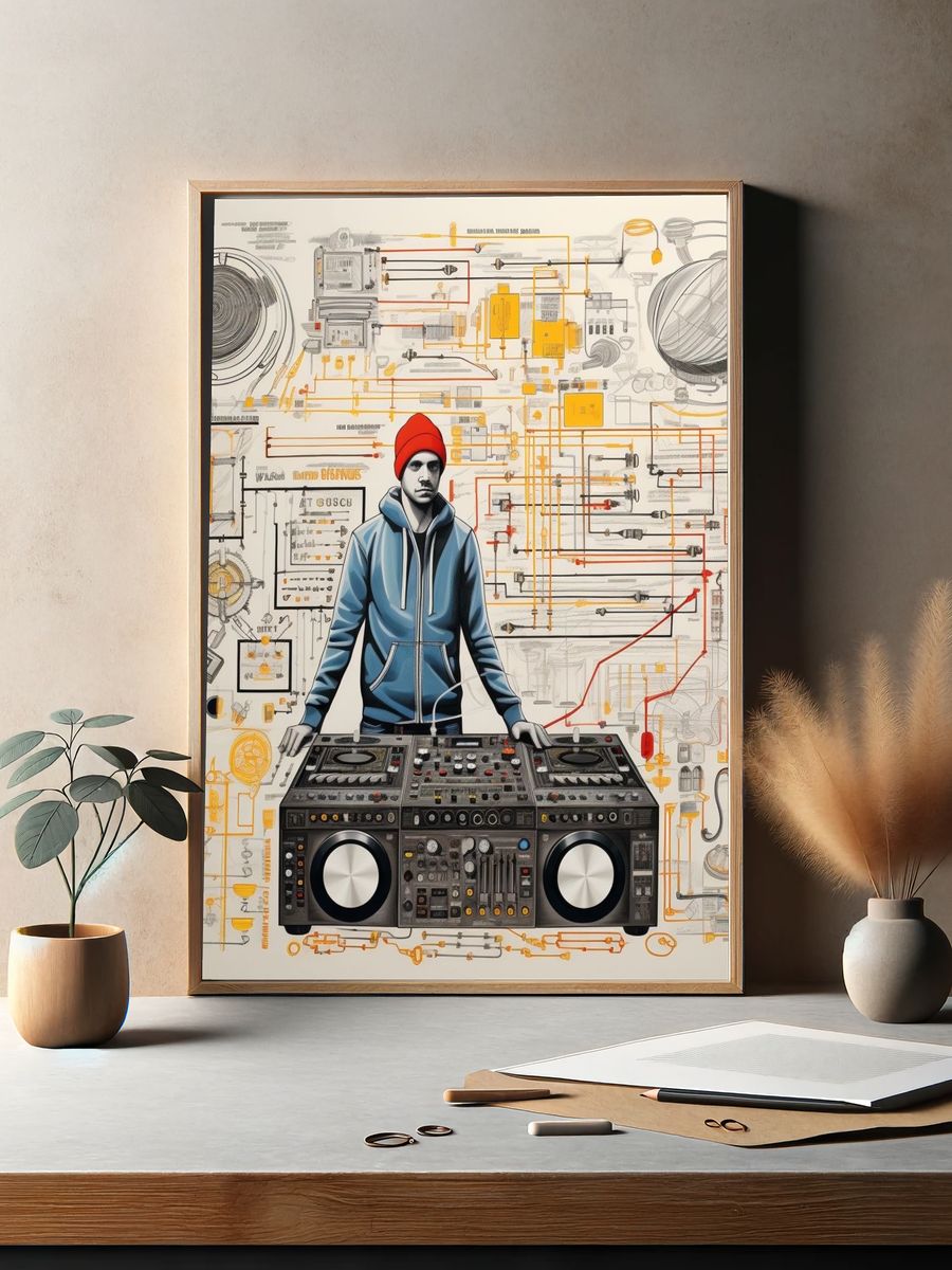 DJ Turntable Illustration Poster. — room view 2