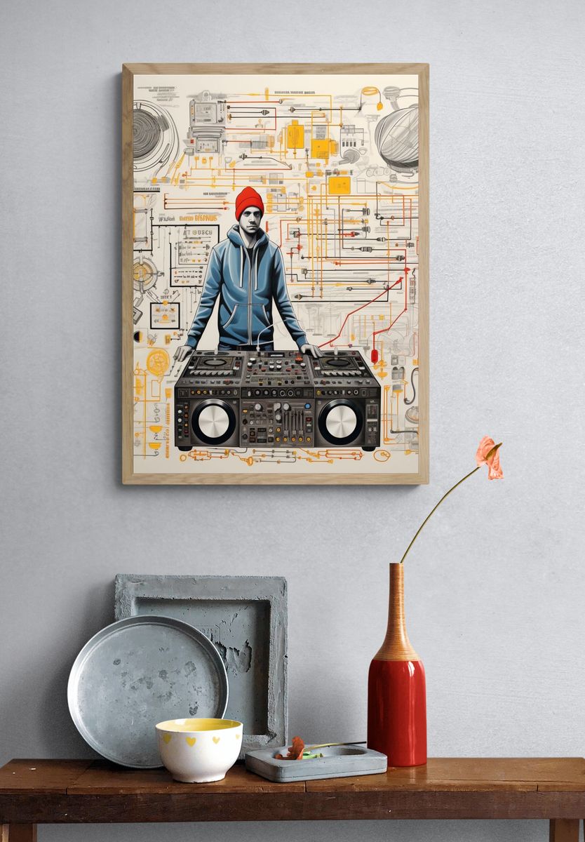 DJ Turntable Illustration Poster. — room view 3