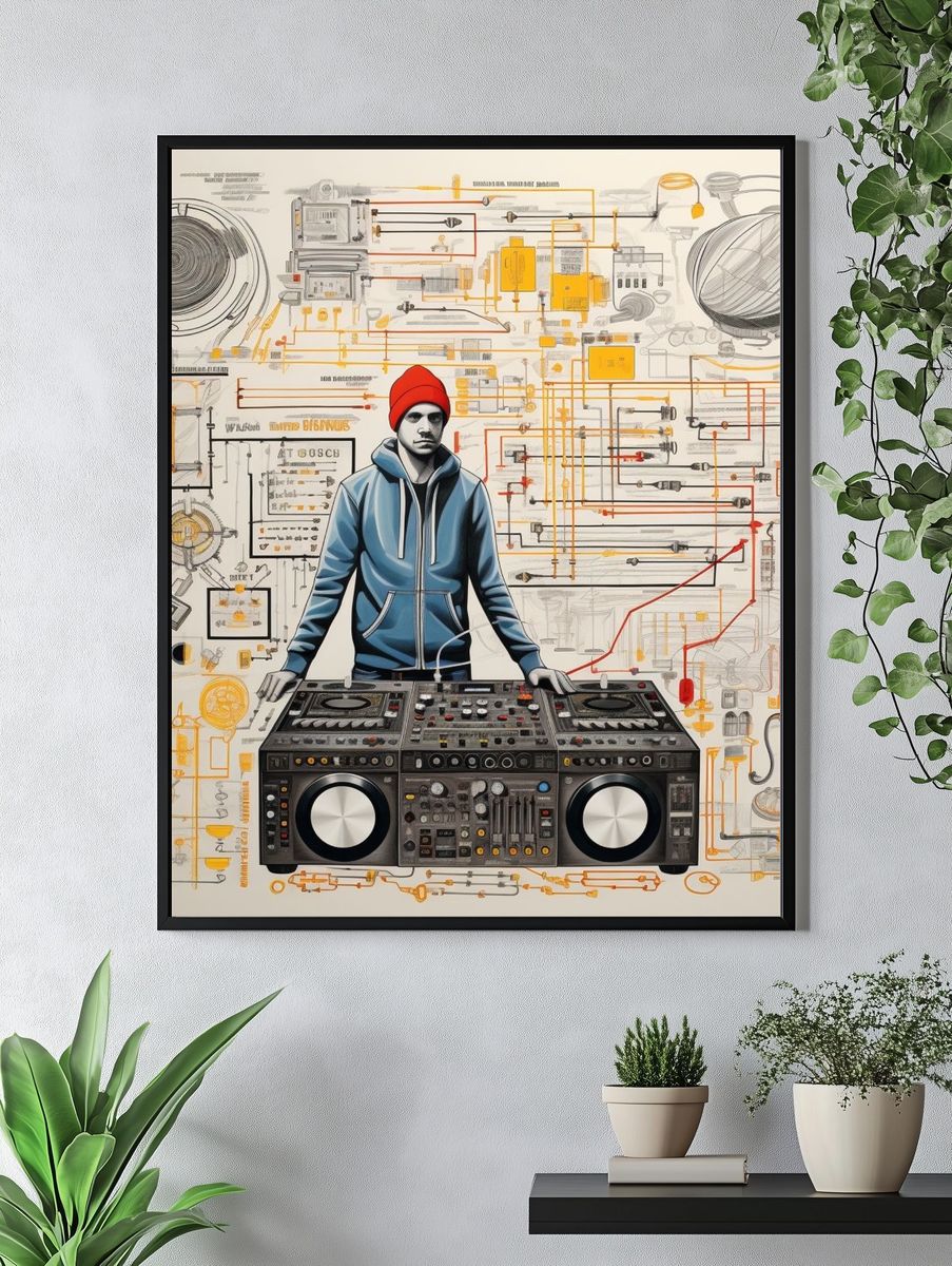 DJ Turntable Illustration Poster. — room view 4