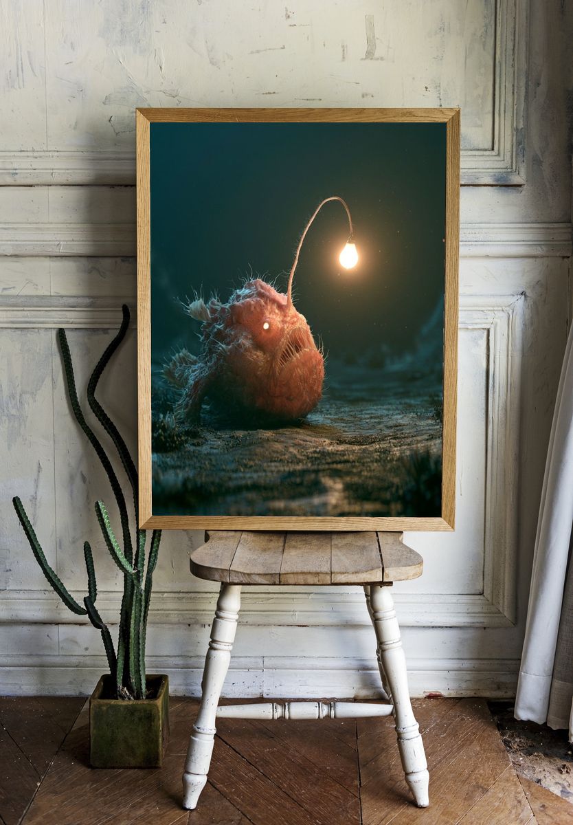 Anglerfish Underwater Illustration Poster. room preview