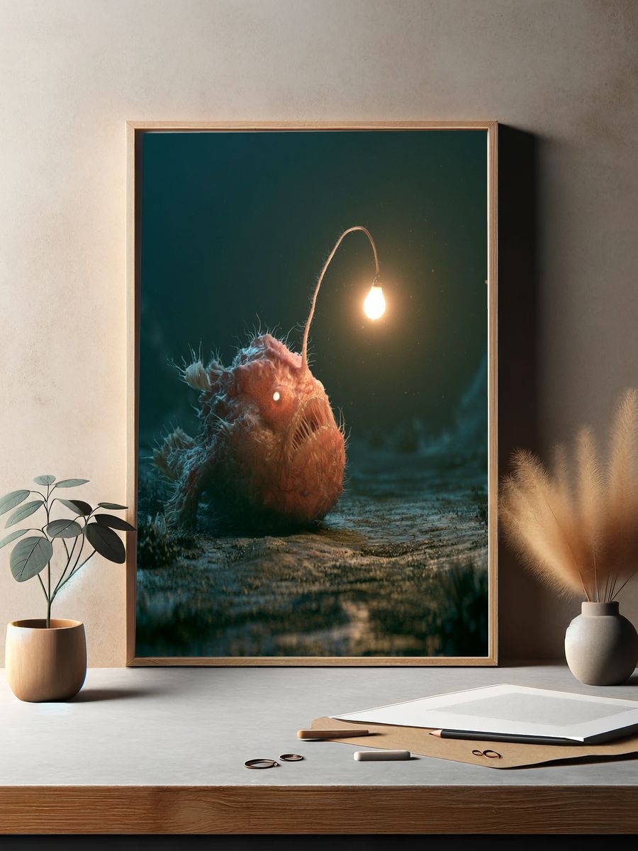 Anglerfish Underwater Illustration Poster. — room view 2