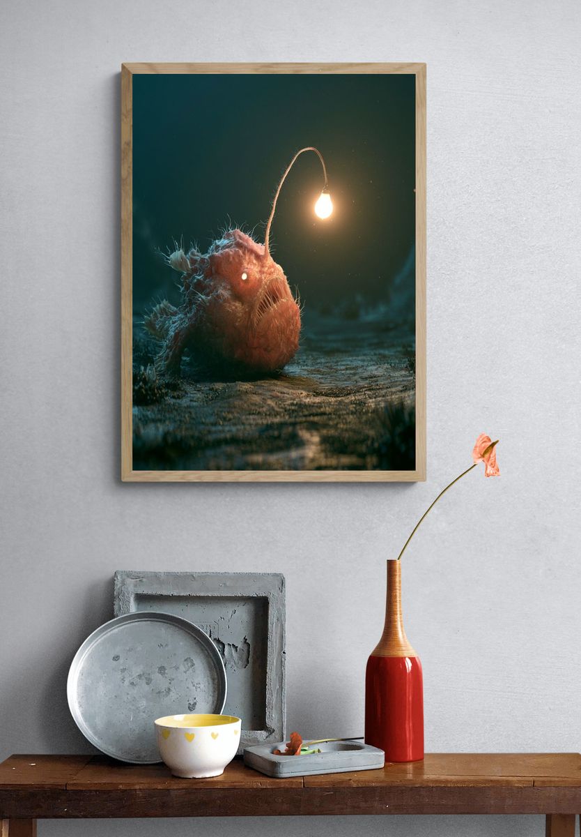 Anglerfish Underwater Illustration Poster. — room view 3