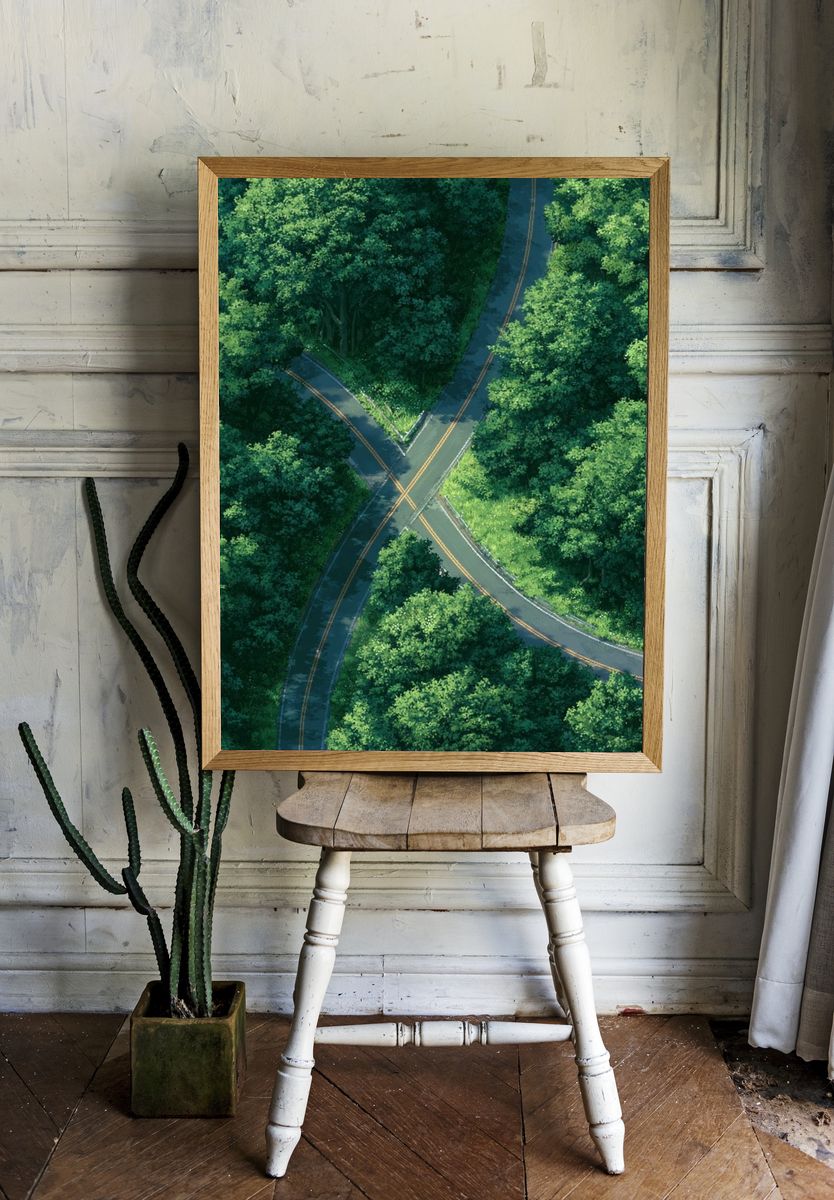 Forest Road Crossing Illustration Poster. — room view 1