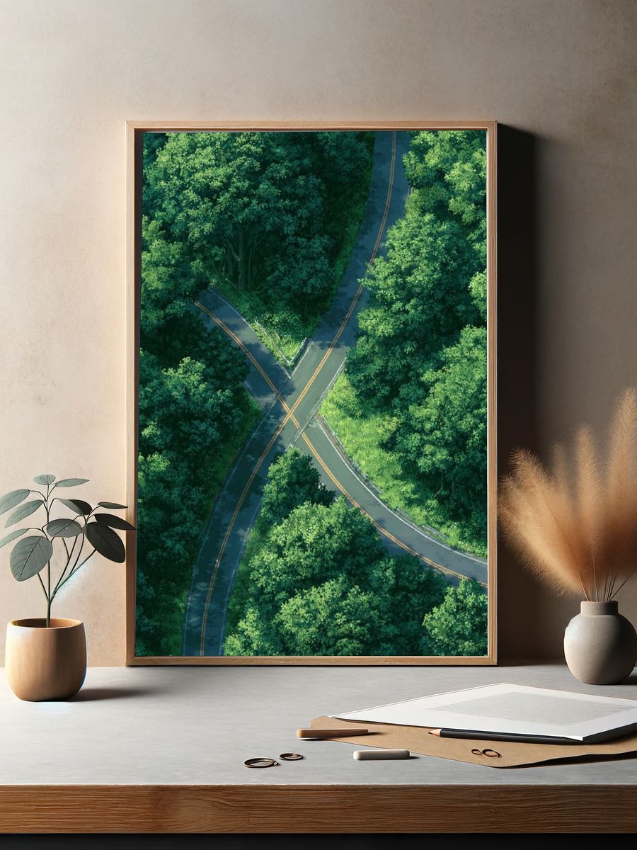 Forest Road Crossing Illustration Poster. — room view 2