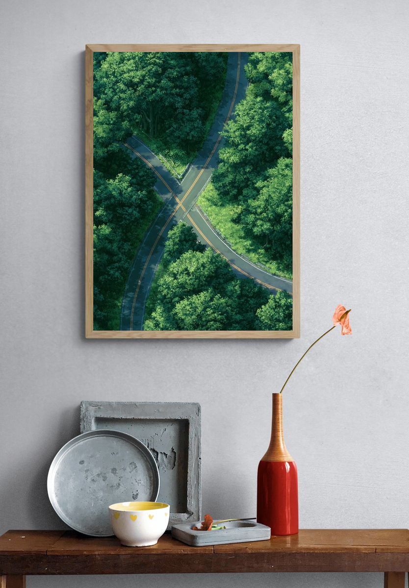 Forest Road Crossing Illustration Poster. — room view 3