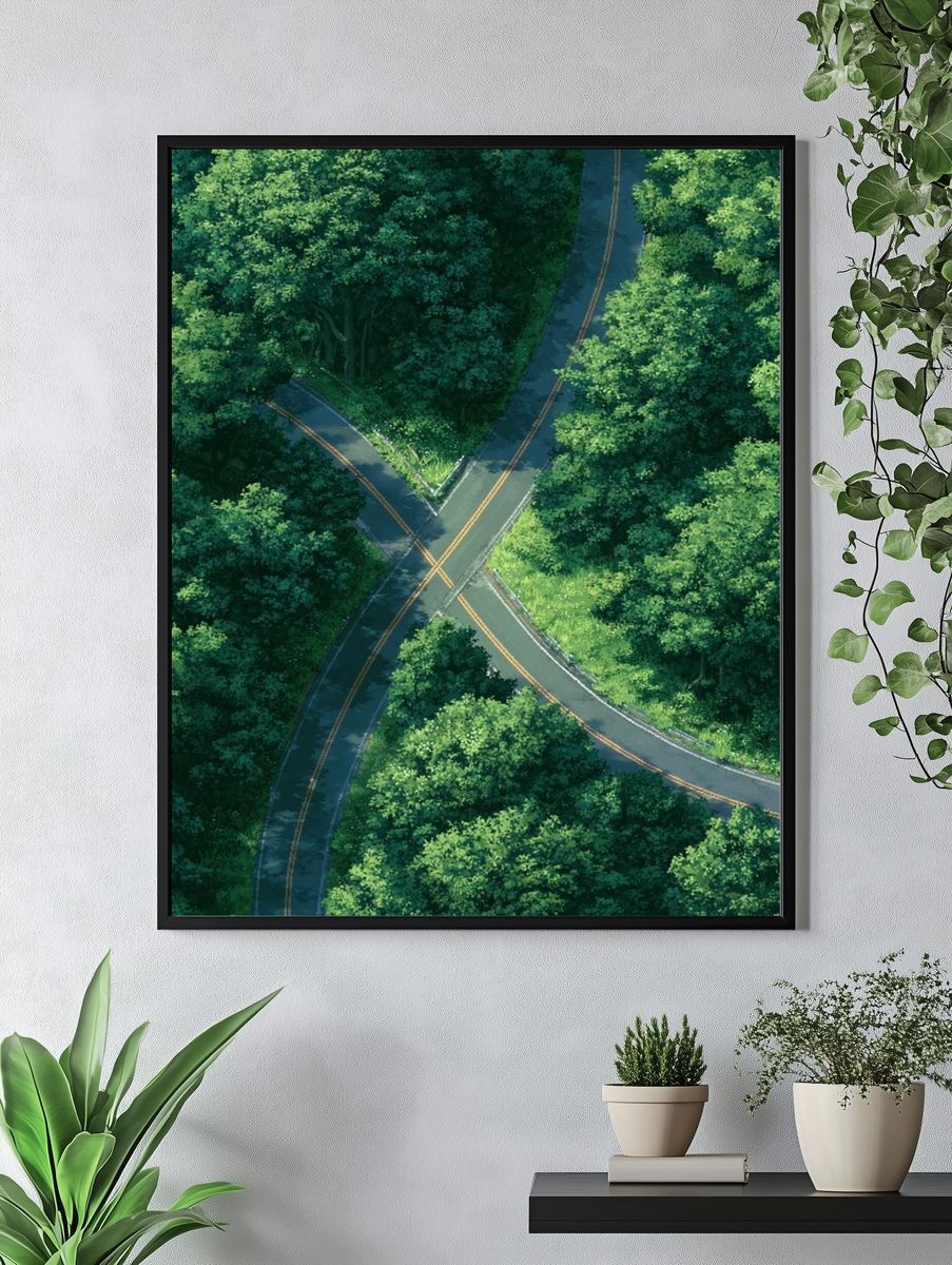 Forest Road Crossing Illustration Poster. — room view 4