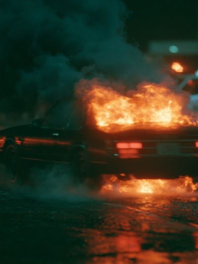 Burning Car Night Scene Poster.