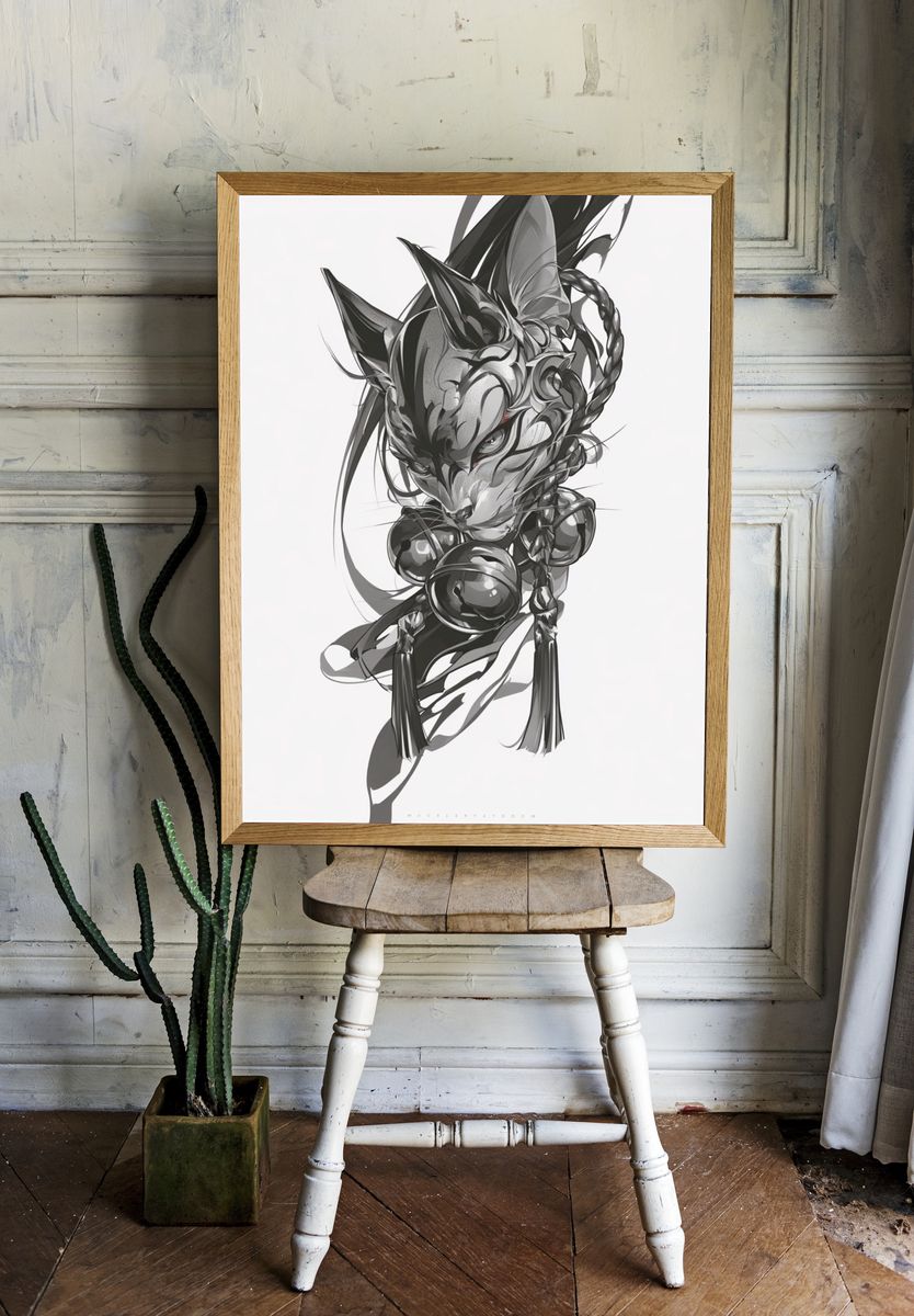 Abstract Cat Ink Poster. — room view 1