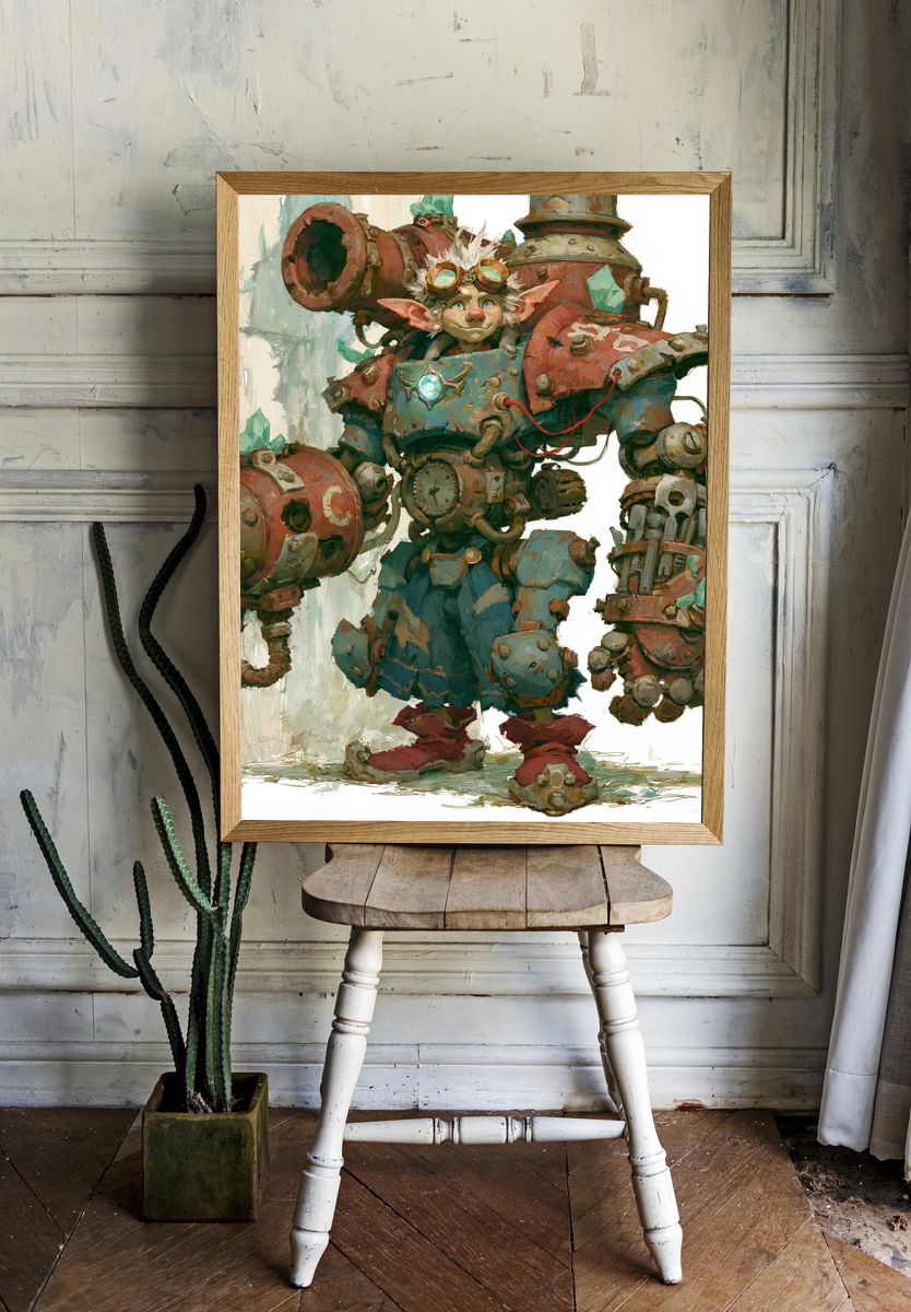 Steampunk Goblin Mech Illustration Poster. — room view 1
