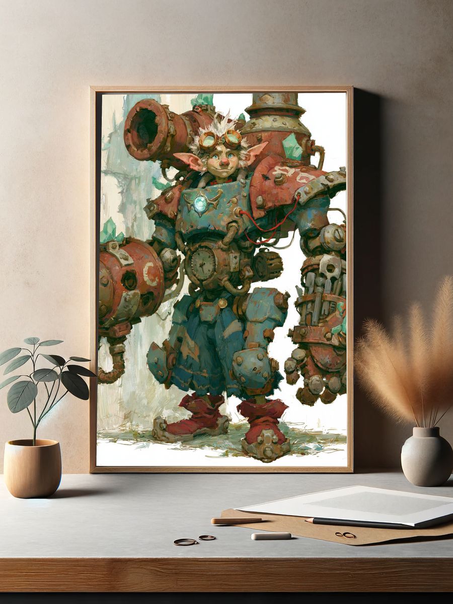 Steampunk Goblin Mech Illustration Poster. — room view 2