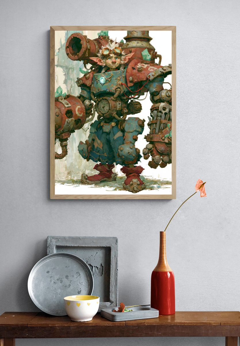 Steampunk Goblin Mech Illustration Poster. — room view 3