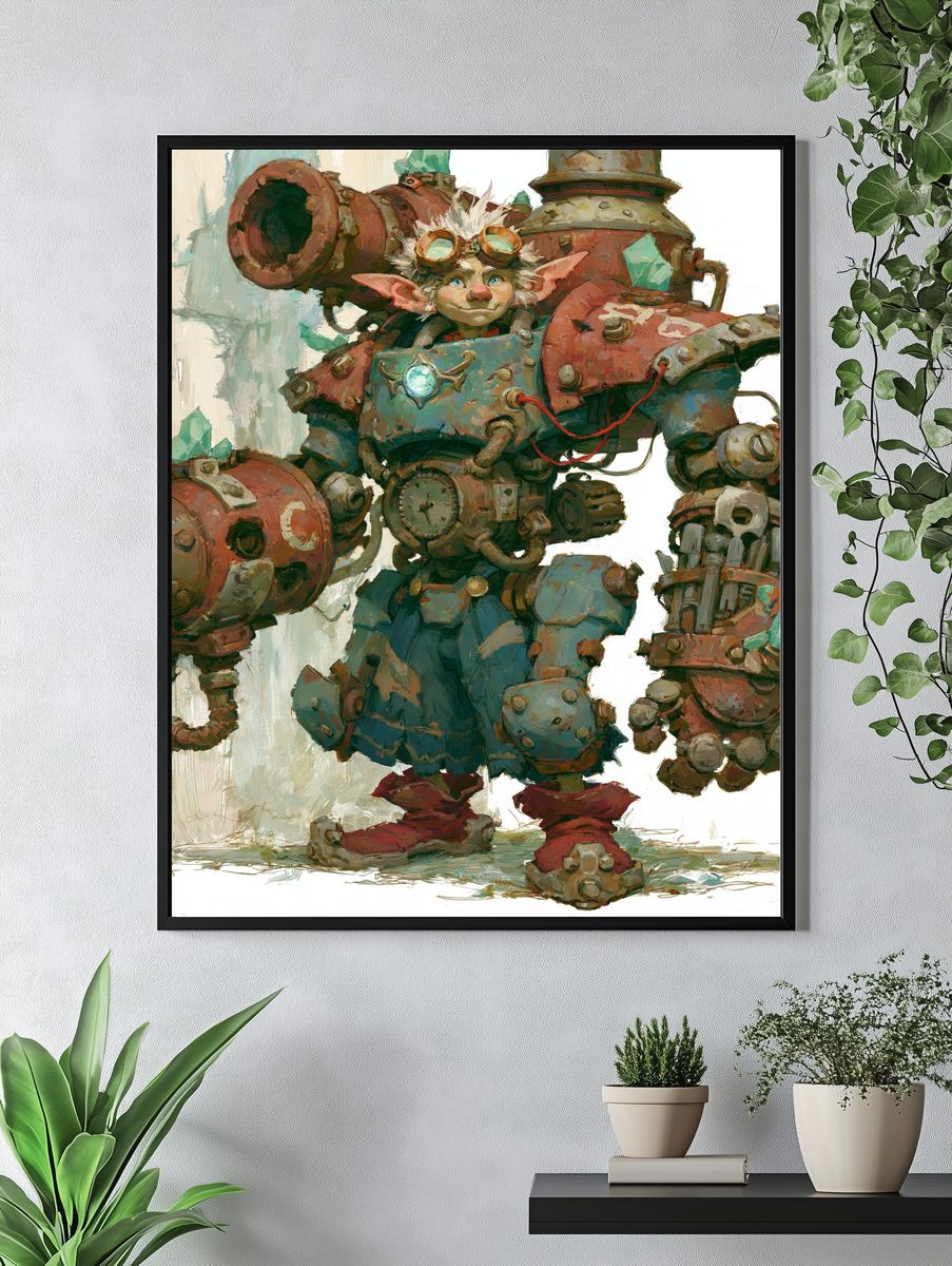 Steampunk Goblin Mech Illustration Poster. — room view 4