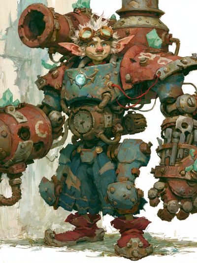 Steampunk Goblin Mech Illustration Poster.
