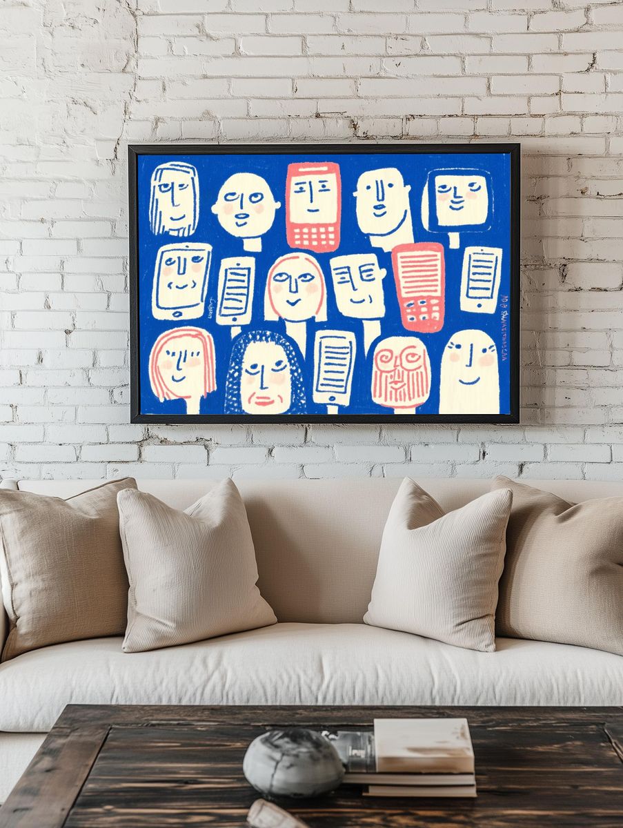 Playful Faces Illustration Poster. — room view 1