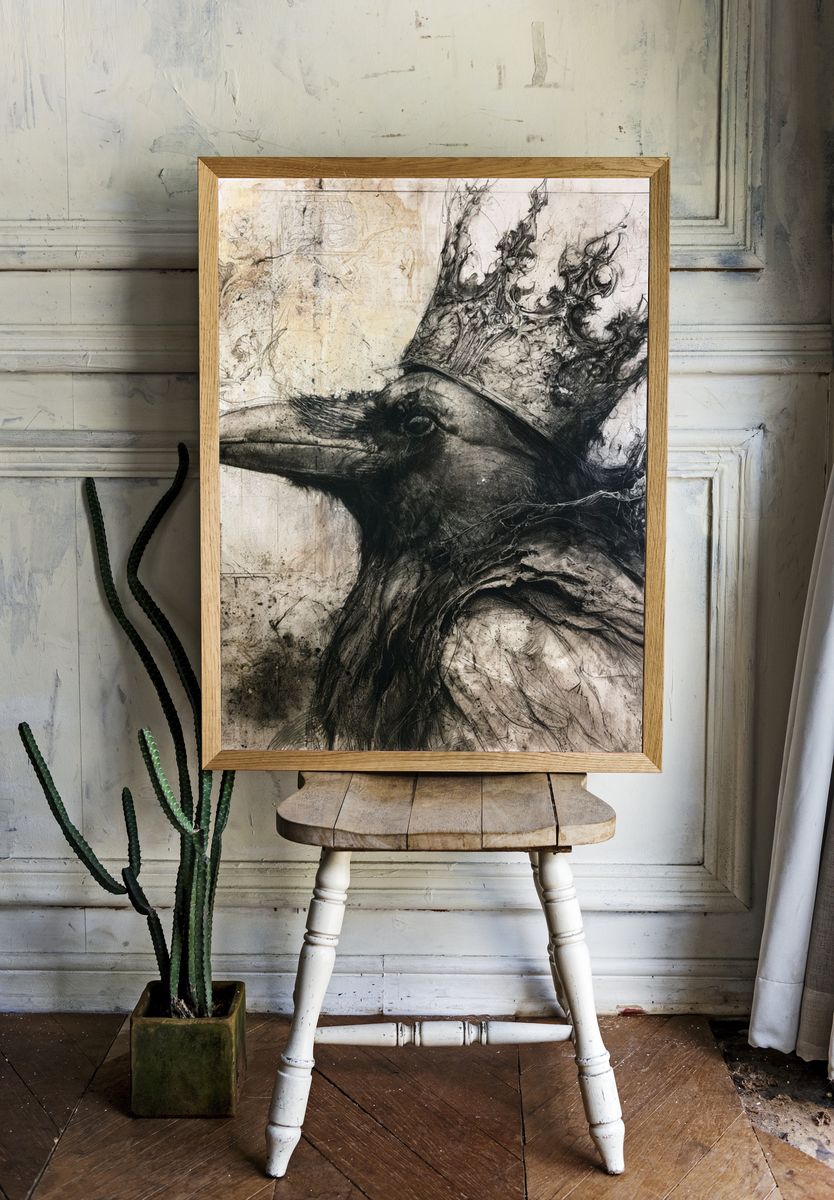 Crowned Raven Ink Poster. room preview
