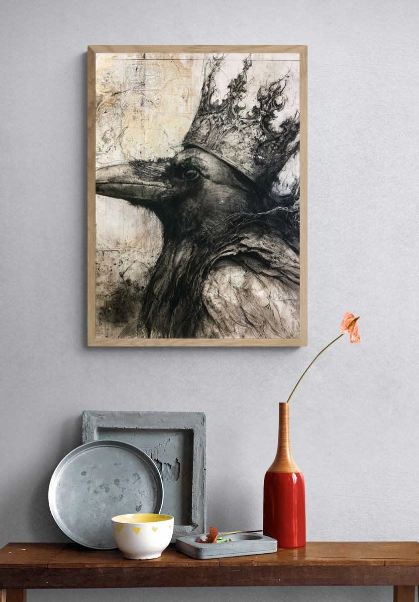 Crowned Raven Ink Poster. — room view 3