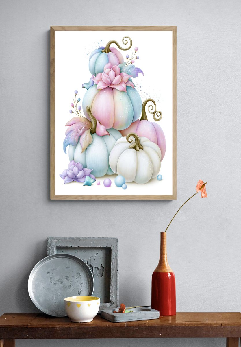Pastel Pumpkin Bouquet Poster. — room view 3