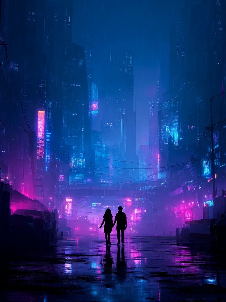 Neon City Rain Poster. poster — illustration art