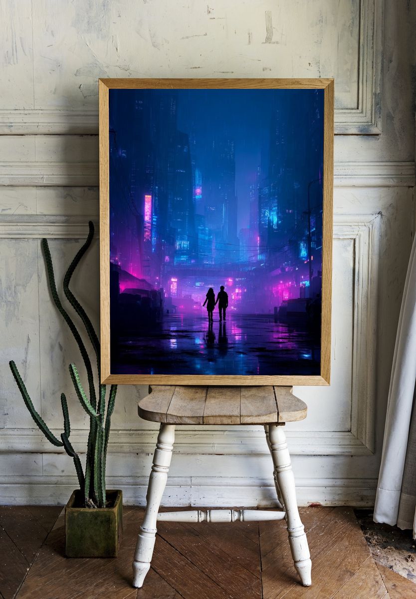 Neon City Rain Poster. room preview