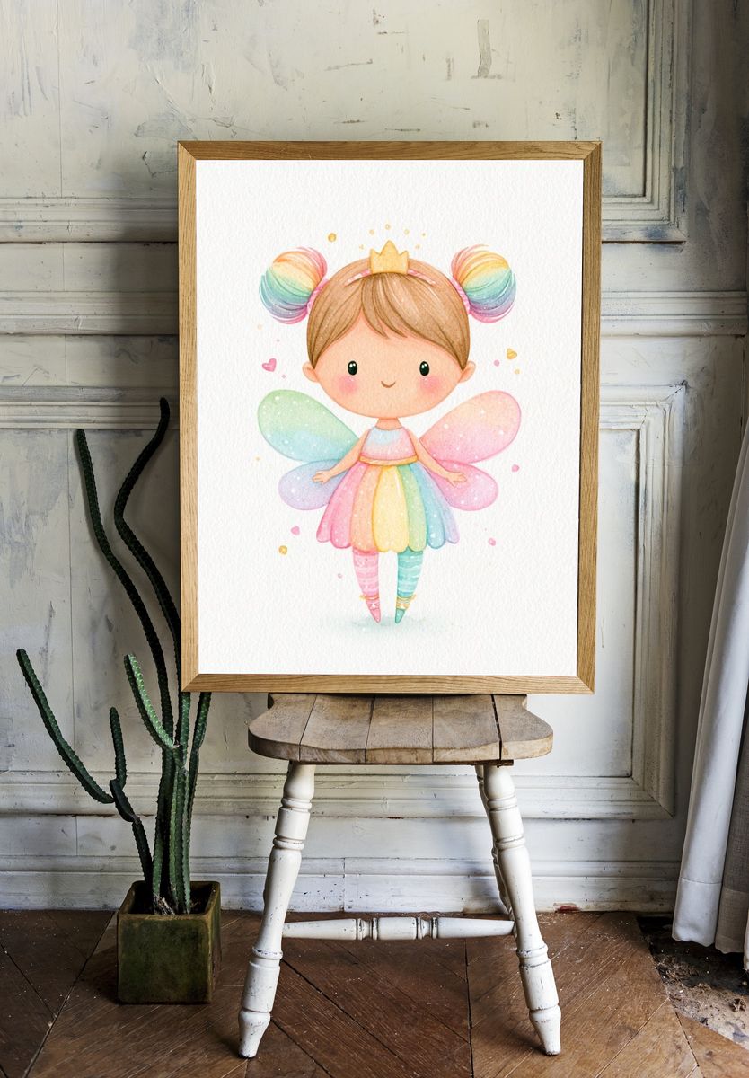 Rainbow Fairy Girl Illustration Poster. — room view 1