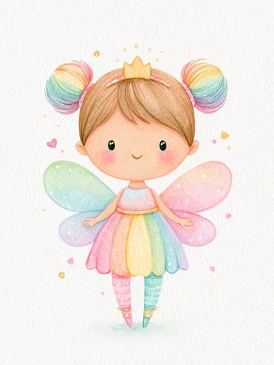 Rainbow Fairy Girl Illustration Poster. poster print