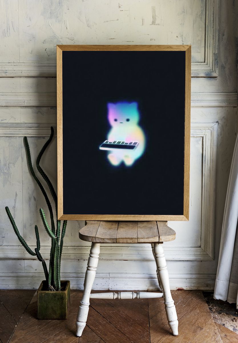 Neon Cat Keyboard Poster. room preview