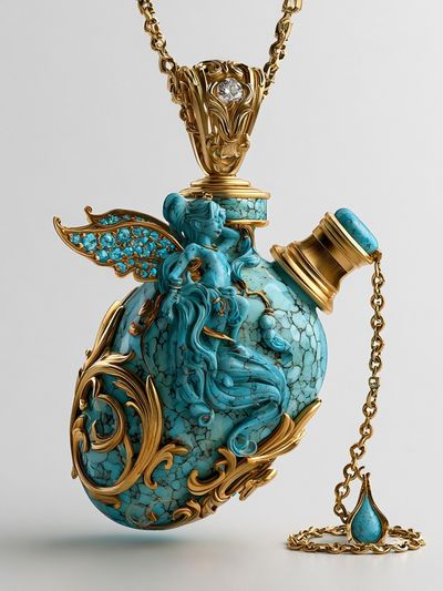 Turquoise Ornate Pendant Illustration Print. poster