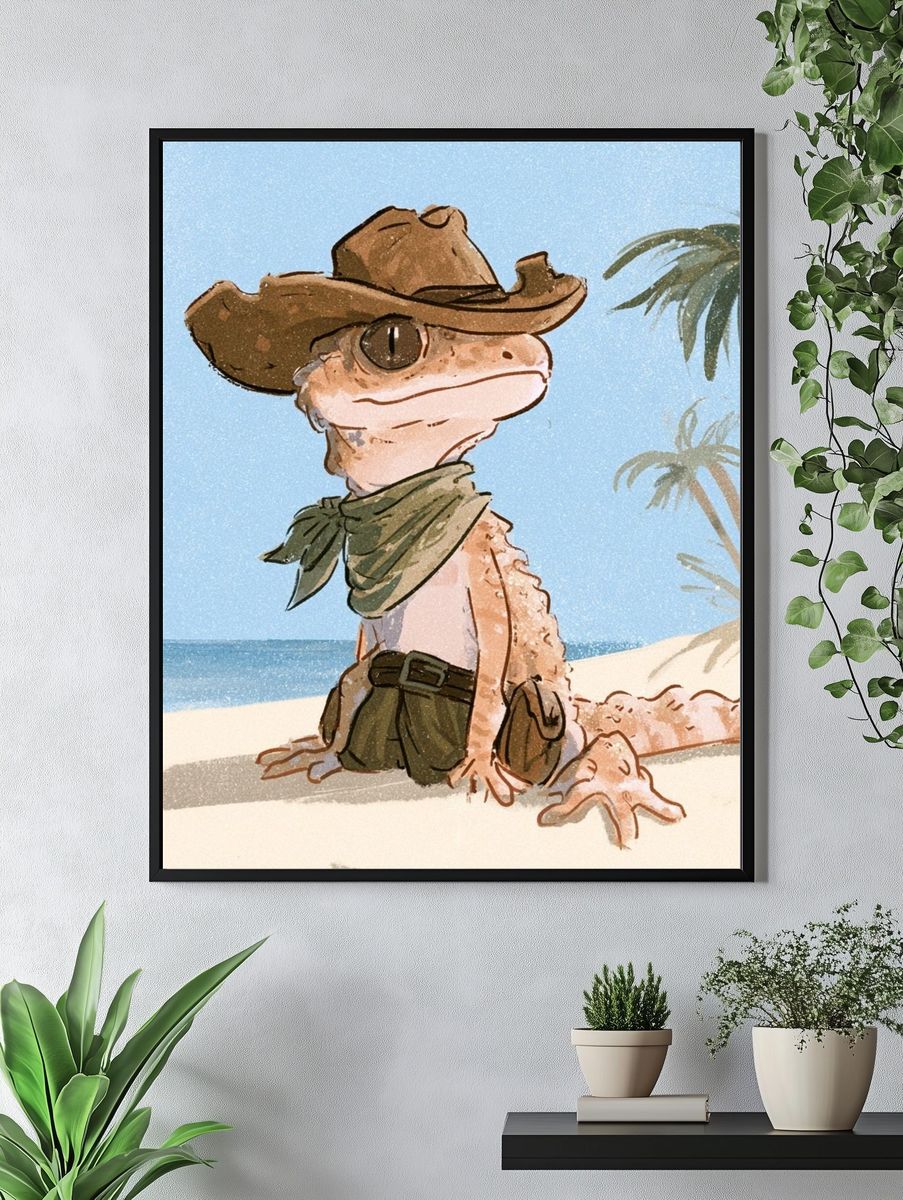 Cowboy Gecko Beach Print. — room view 4