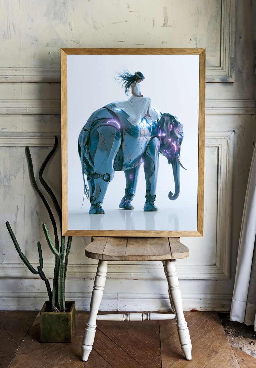 Cyber Elephant Dreamscape Print. room preview