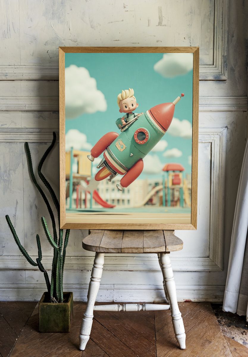 Rocket Ride Kids Illustration Poster. room preview