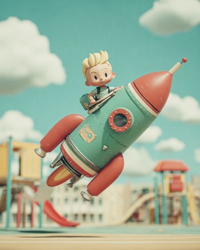 Rocket Ride Kids Illustration Poster.