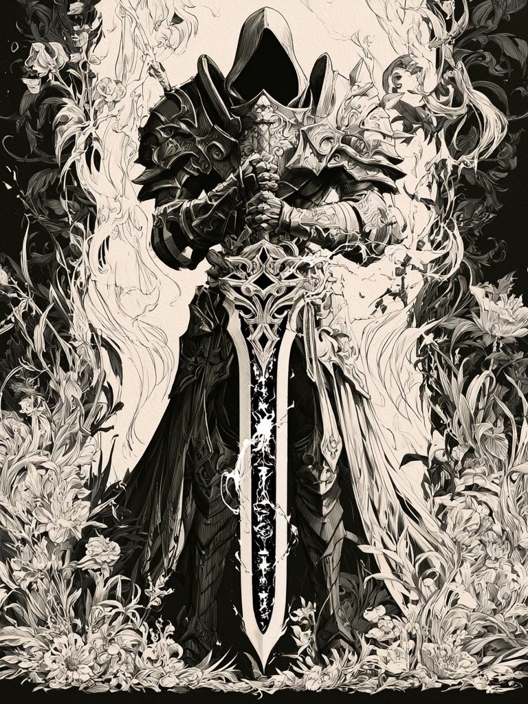 Dark Hooded Knight Illustration Poster. poster — illustration art