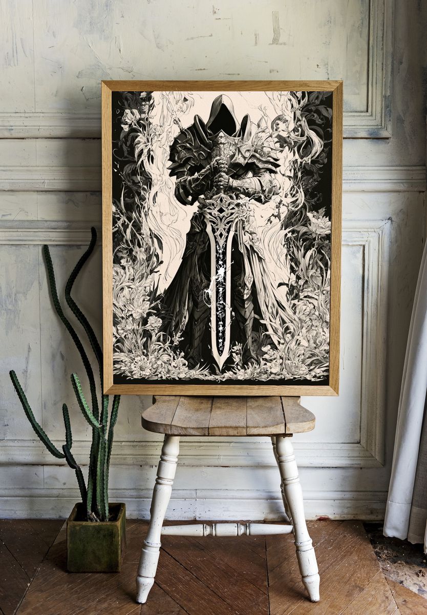 Dark Hooded Knight Illustration Poster. — room view 1