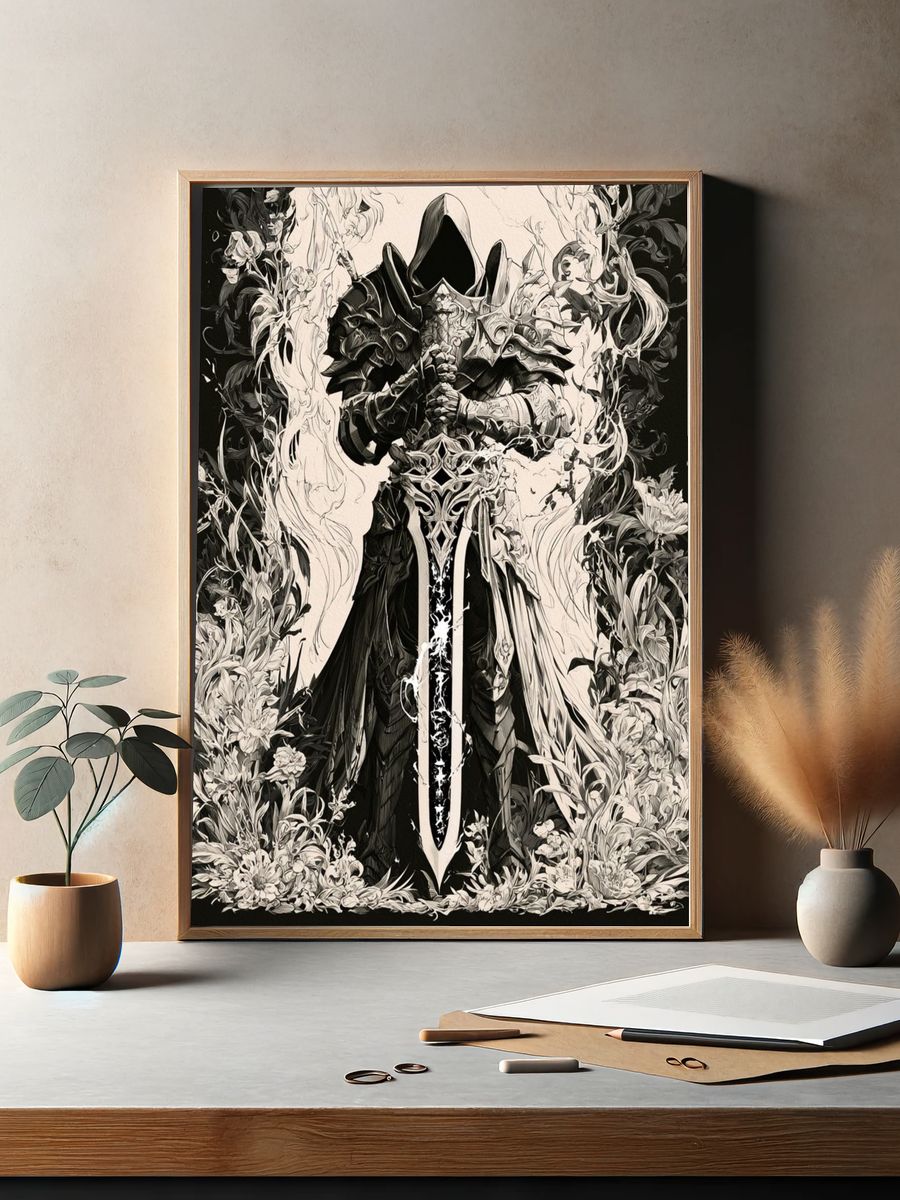 Dark Hooded Knight Illustration Poster. — room view 2