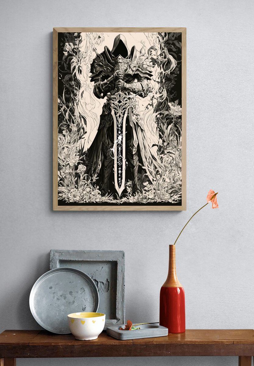 Dark Hooded Knight Illustration Poster. — room view 3