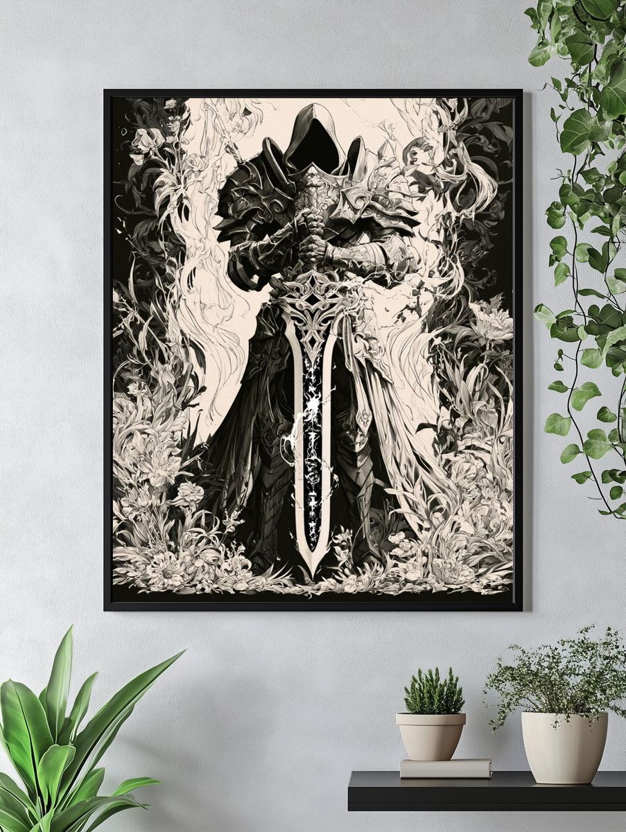 Dark Hooded Knight Illustration Poster. — room view 4