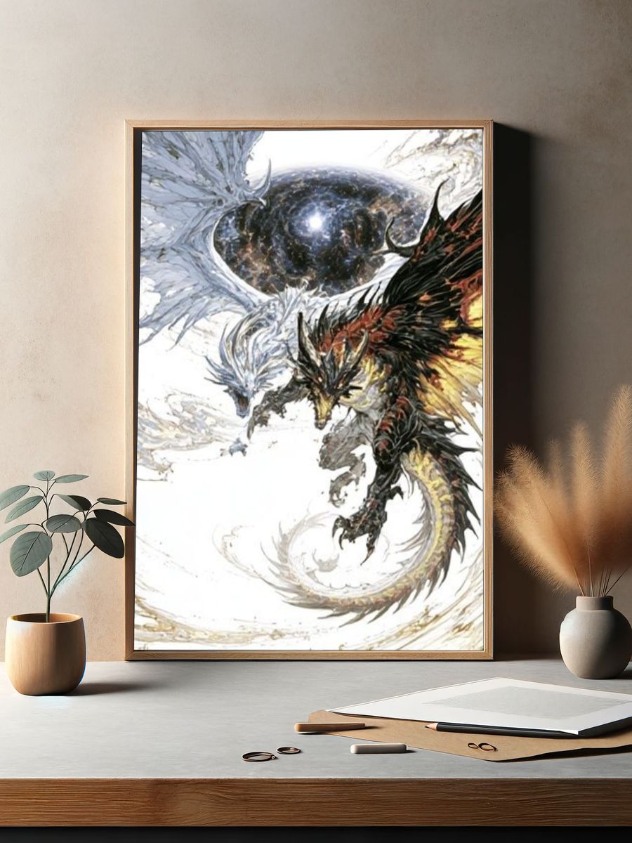 Dragon Eclipse Illustration Poster. — room view 2