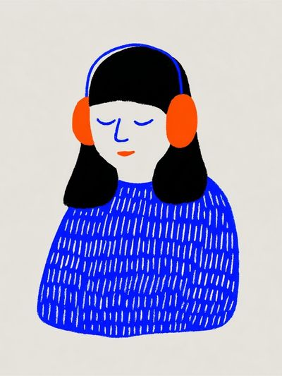 Girl with Headphones Illustration Poster.