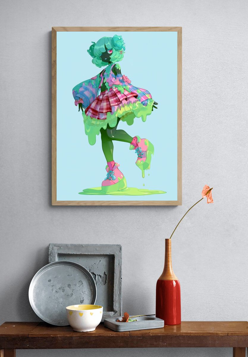 Astronaut Chimpanzee Illustration Poster. — room view 3