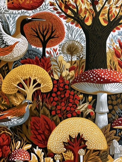 Autumn Woodland Birds Illustration Poster. poster