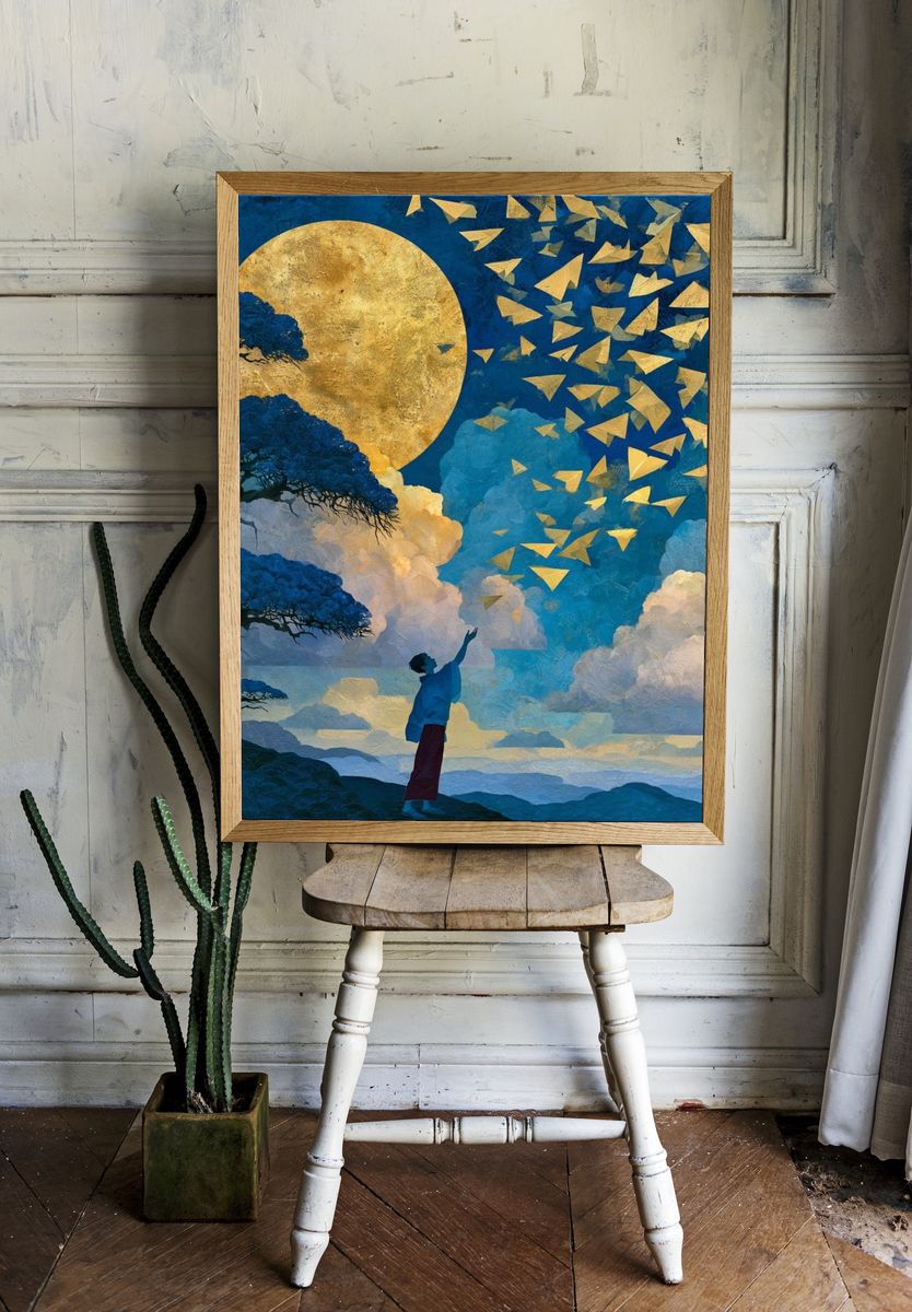 Moonlit Dreamscape Illustration Poster. room preview