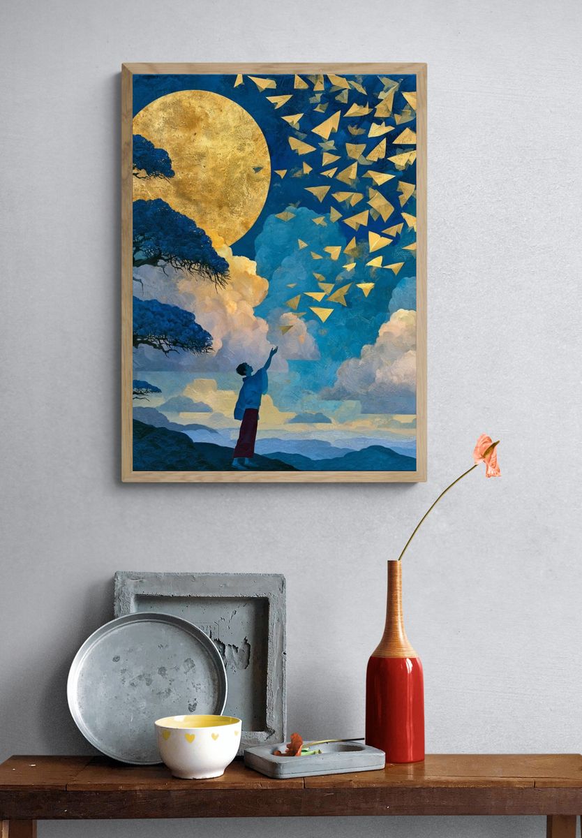 Moonlit Dreamscape Illustration Poster. — room view 3