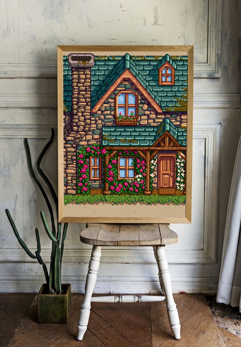Cottage House Pixel Art Poster. — room view 1