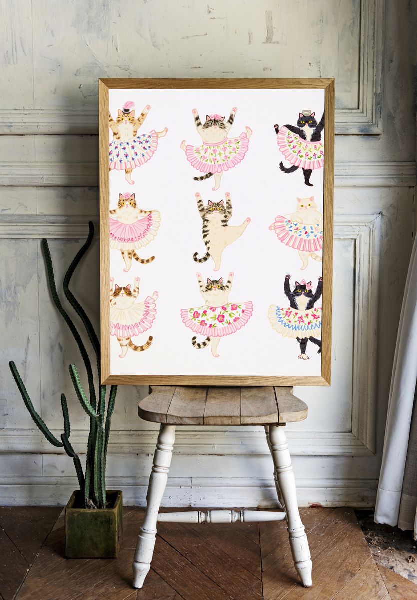 Ballet Cats Illustration Poster. — room view 1