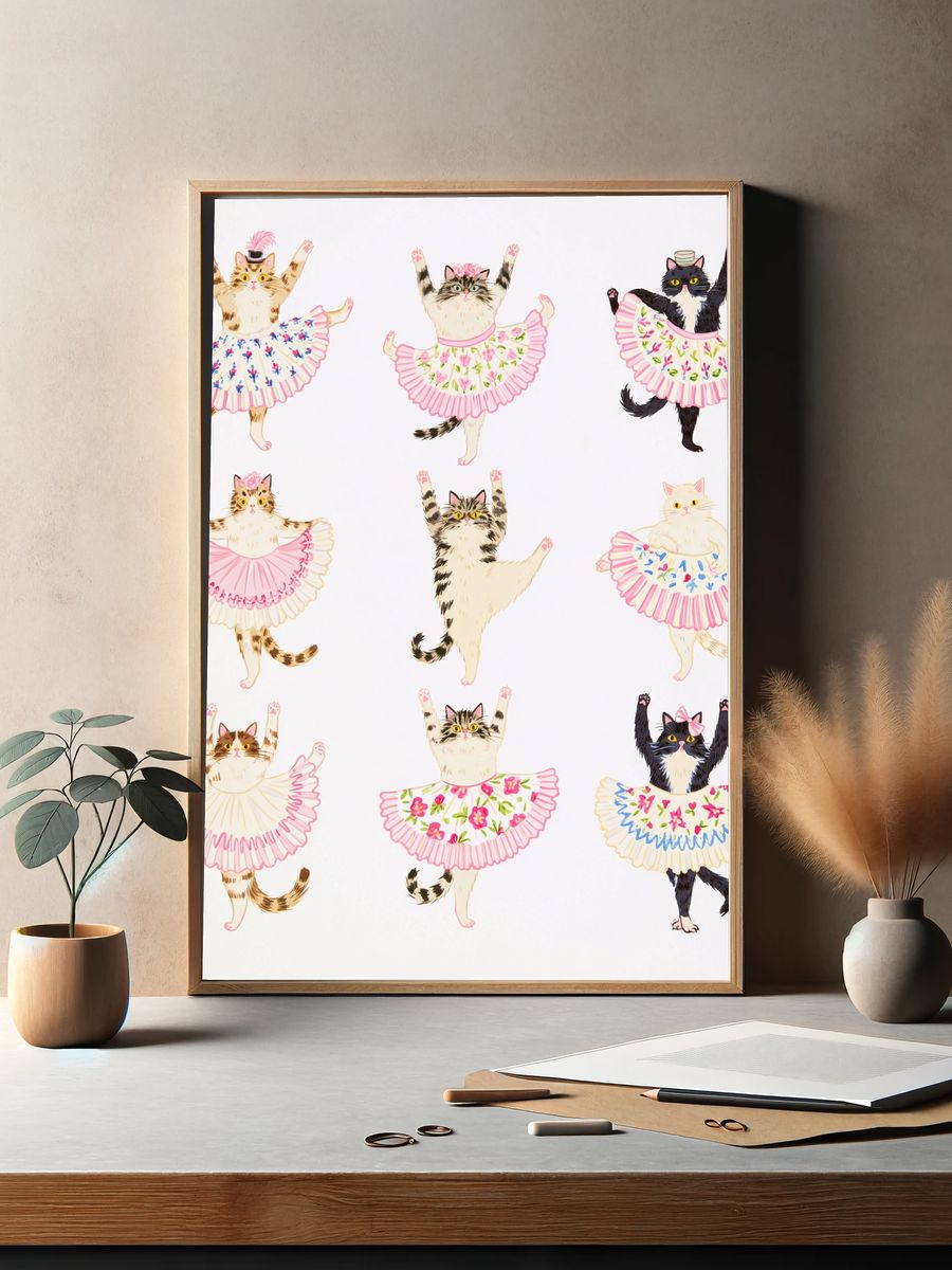 Ballet Cats Illustration Poster. — room view 2