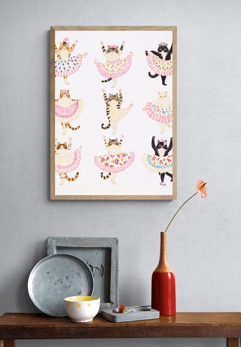 Ballet Cats Illustration Poster. — room view 3