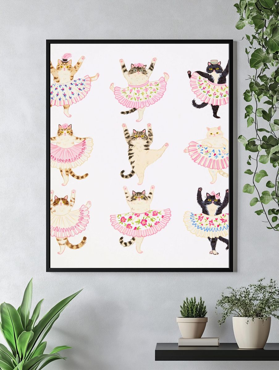 Ballet Cats Illustration Poster. — room view 4