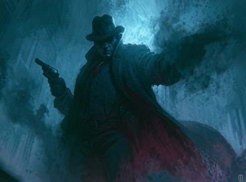 Noir Detective in the Fog Poster. poster — illustration art