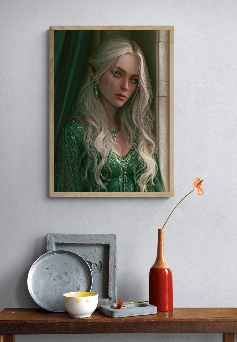 Elven Portrait Illustration Poster. — room view 3